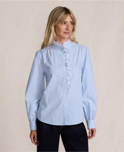 Lands' End Women's Poplin Ruffle Button Front Shirt