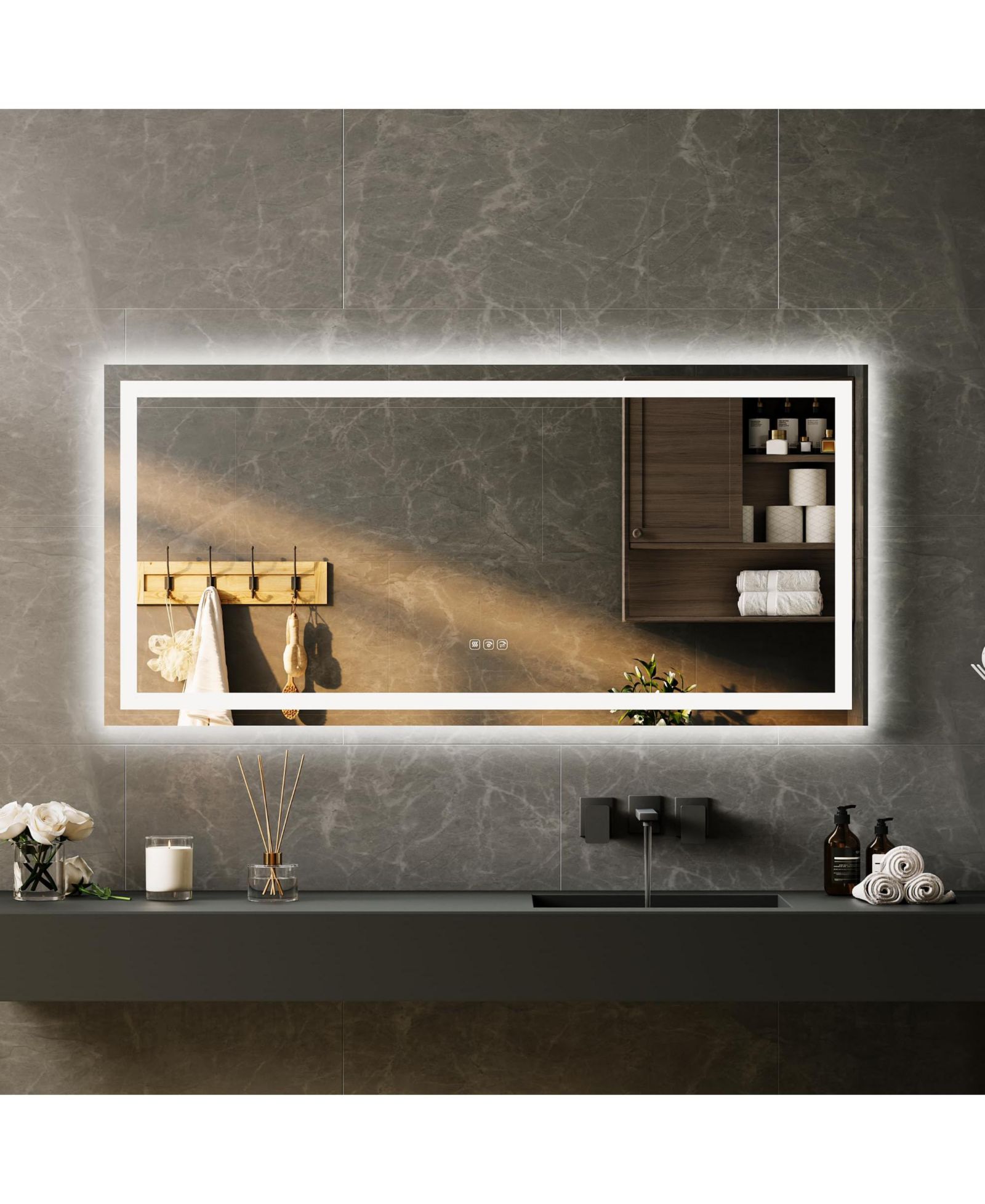 Homfan LED Bathroom Mirror with Lights, Front Lit + Backlit Vanity Mirror for Wall, Dimmable Lighted Bathroom Vanity Mirror, Anti-Fog, Memory Function