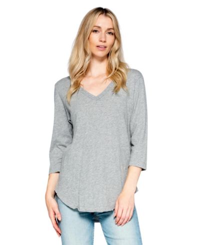 WILT Women's Clothing 3/4 Sleeve V-Neck Shirttail Tee