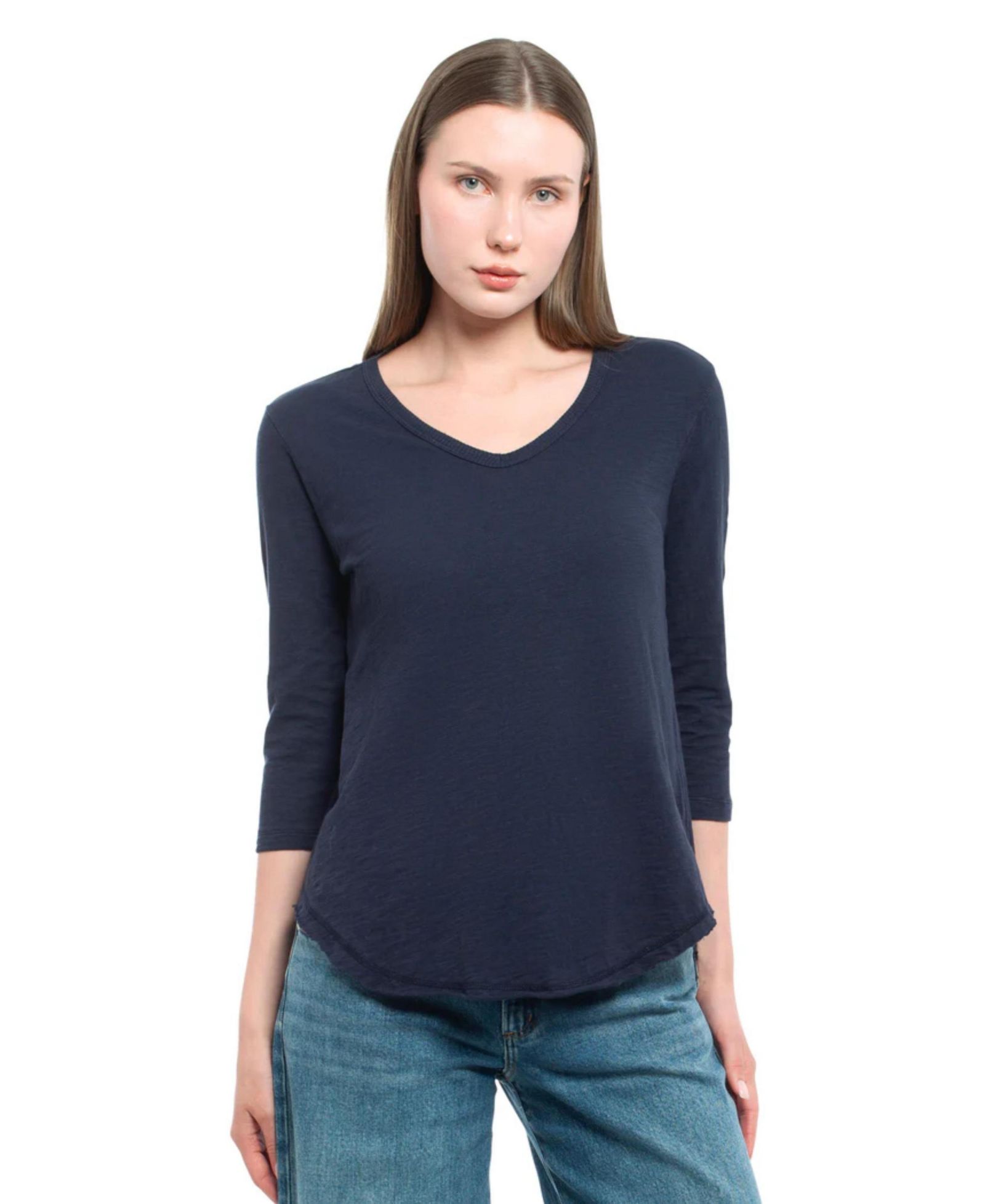 WILT Women's Clothing 3/4 Sleeve V-Neck Shirttail Tee