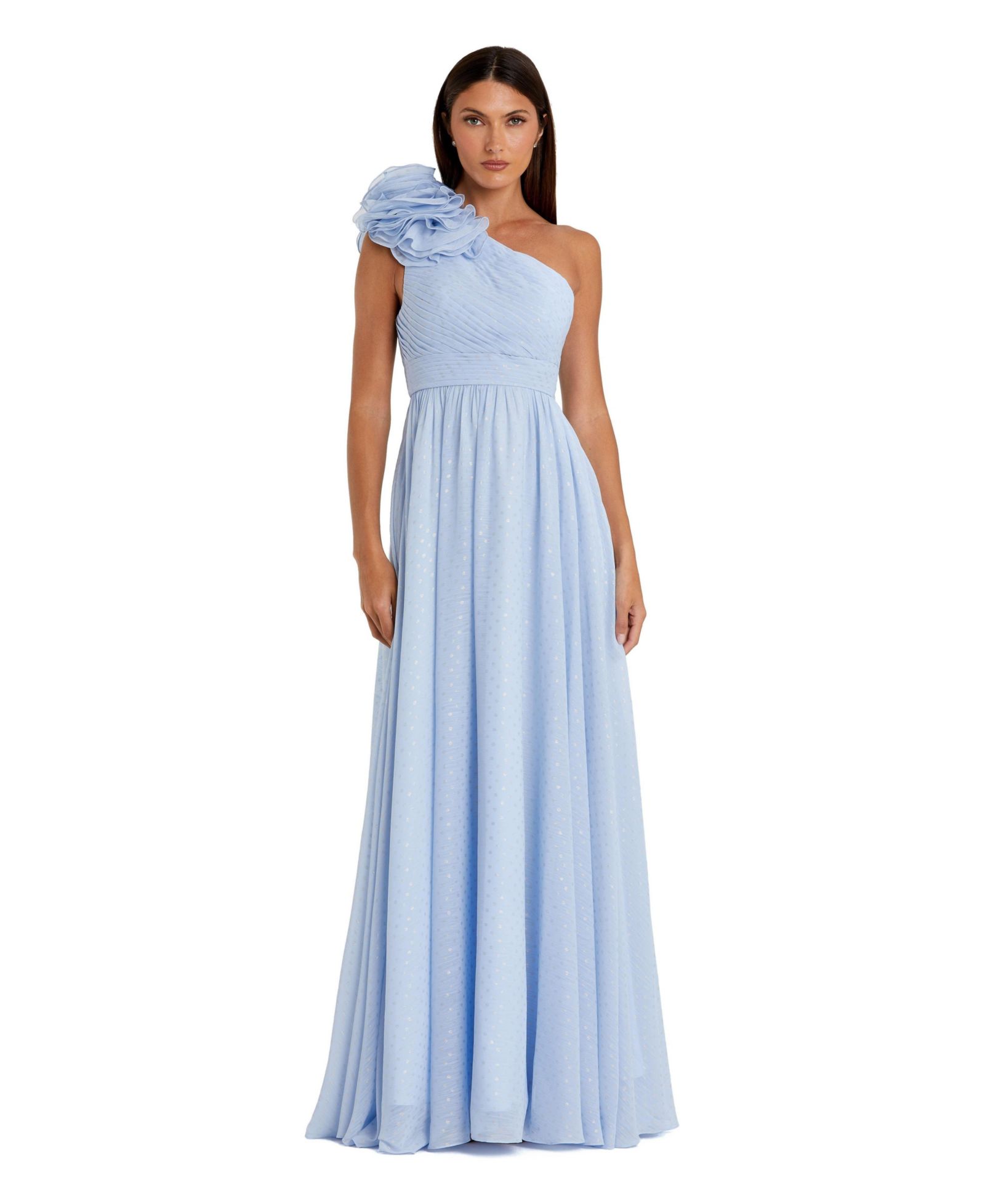 Mac Duggal Women's Polka Dot Ruffled One Shoulder Gown