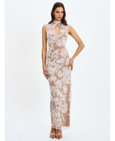 Miss Circle Women's Tavia Beaded Teardrop Neckline Maxi Dress
