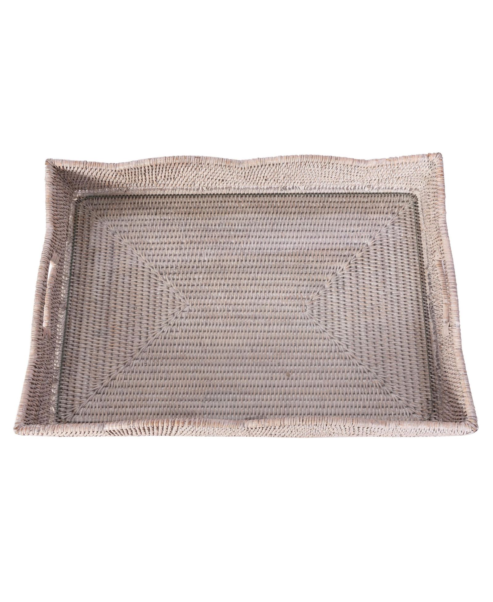 Artifacts Trading Company Rattan Scallop Rectangular Tray with Glass Insert