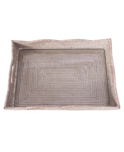 Artifacts Trading Company прямоугольный поднос Rattan Scallop со стеклянной вставкой