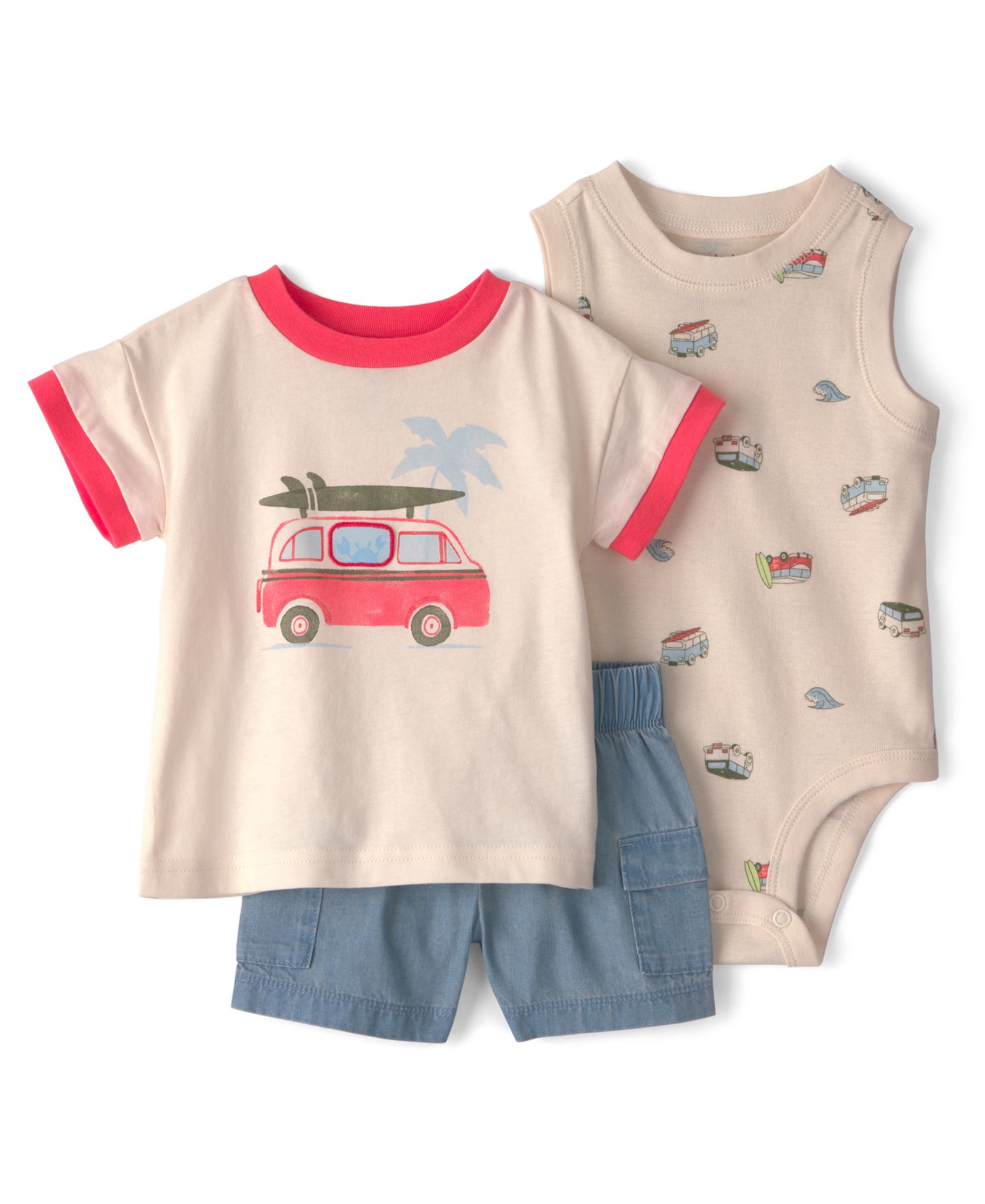 Carter's Детский набор: топ, боди и шорты, Beach Surf, 3-Piece Set