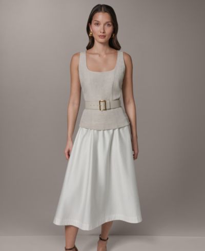 Donna Karan New York Women's Mix Media Scoop Neck Midi Dress