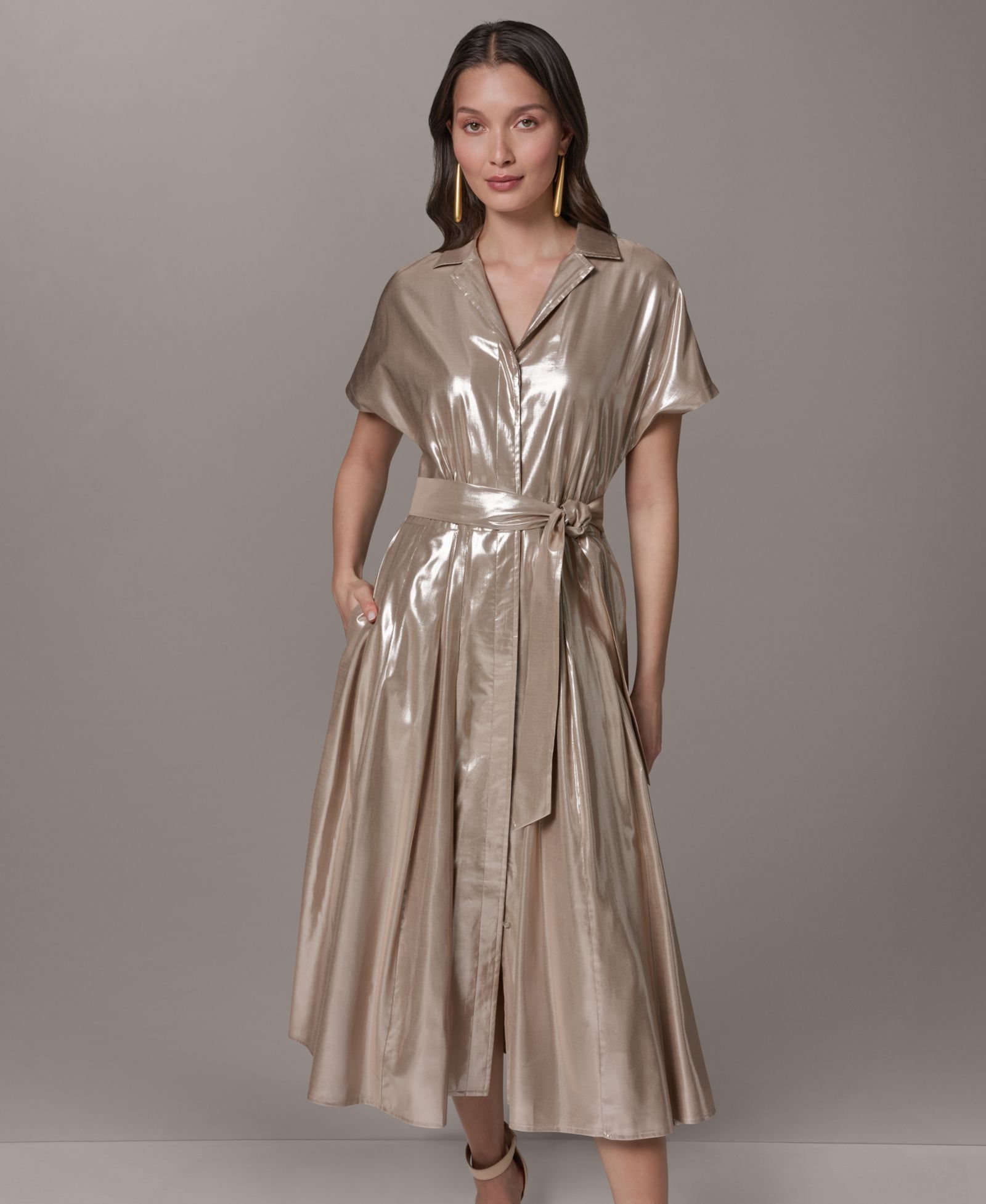 Женское миди-платье с коротким рукавом и воротником Donna Karan New York