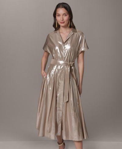 Женское миди-платье с коротким рукавом и воротником Donna Karan New York