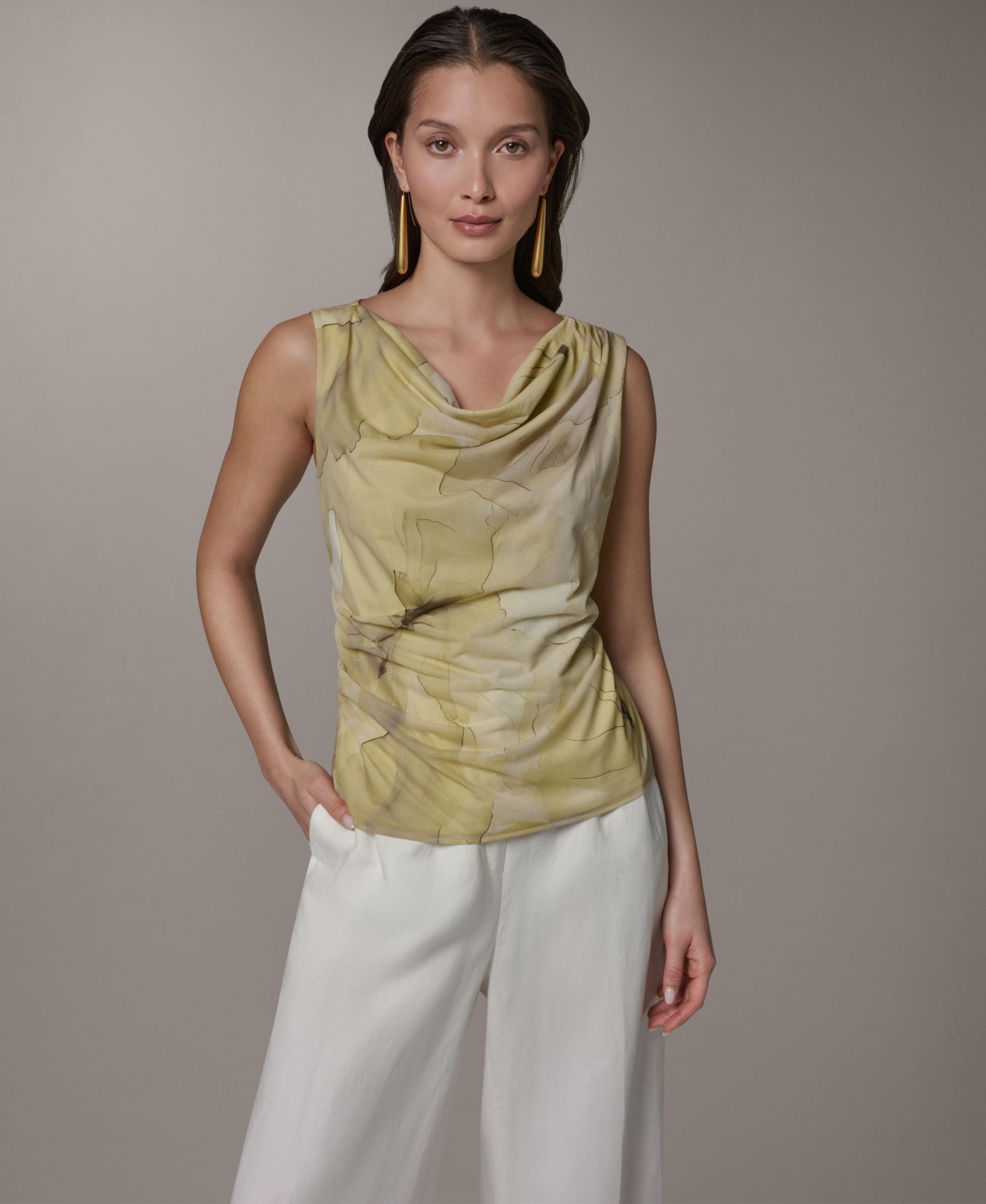 Donna Karan New York Women's Printed Cowl Neck Blouse