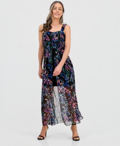 Connected Petite Floral Print Sleeveless Maxi Dress
