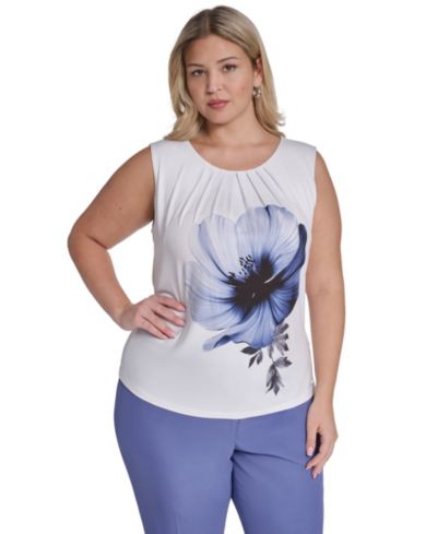 Calvin Klein Plus Size Printed Pleated Camisole Top