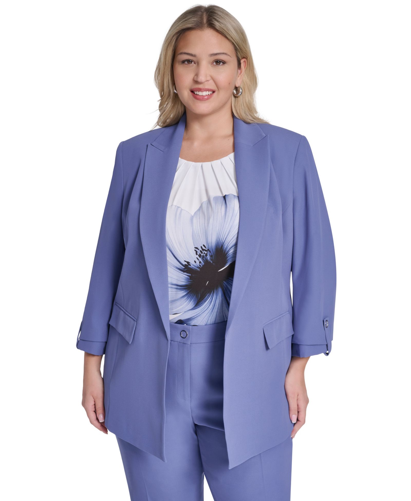 Calvin Klein Plus Size Open-Front Notch Collar Blazer