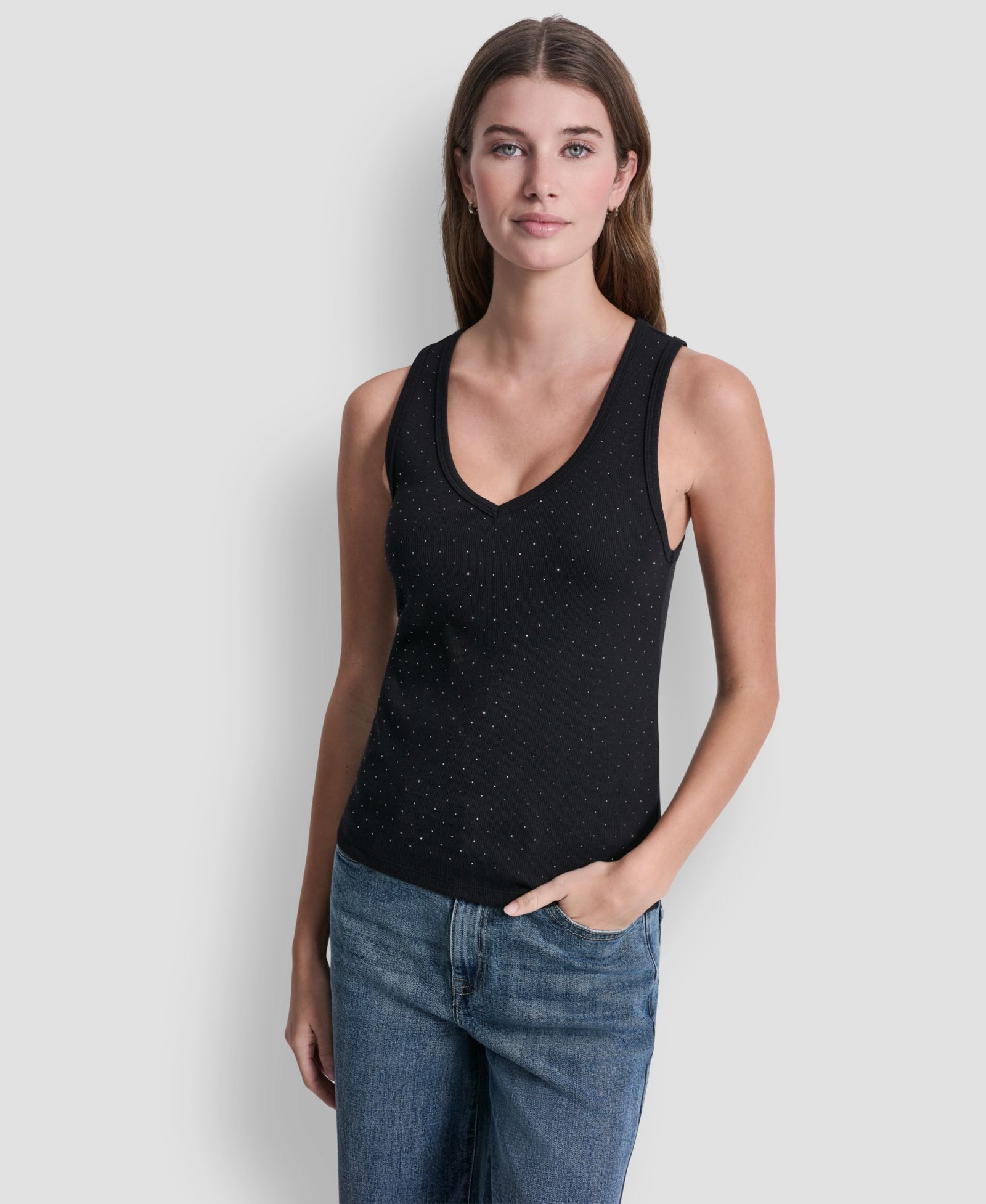 DKNY Jeans Women's Rhinestone V-Neck Tank Top