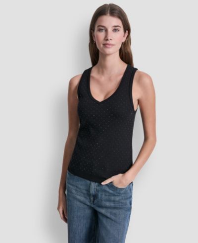 DKNY Jeans Women's Rhinestone V-Neck Tank Top