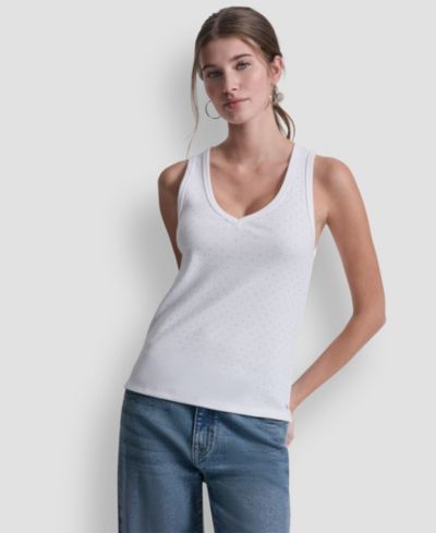 Женский топ-майка DKNY Jeans Women's Rhinestone V-Neck Tank Top