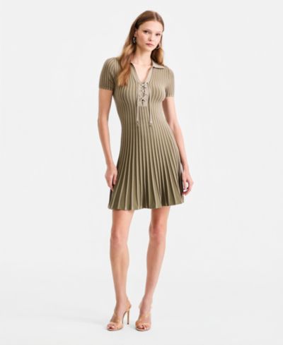 GUESS Women's Regina Lace-Up Polo Sweater Dress