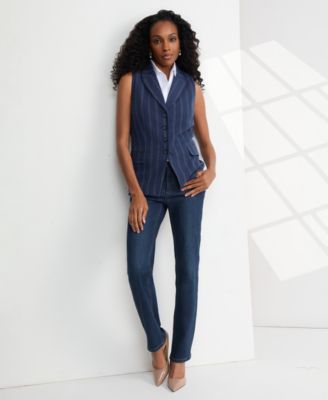 Jones New York жилет из льна Petite с двусторонней полоской и пикообразным лацканом