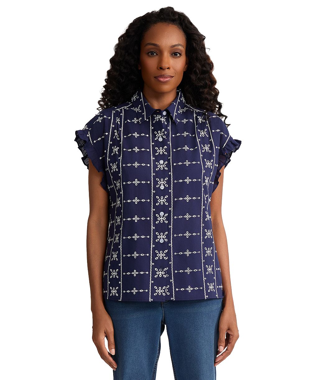 Jones New York Женская блузка Petite с воротником и коротким рукавом-крылышком