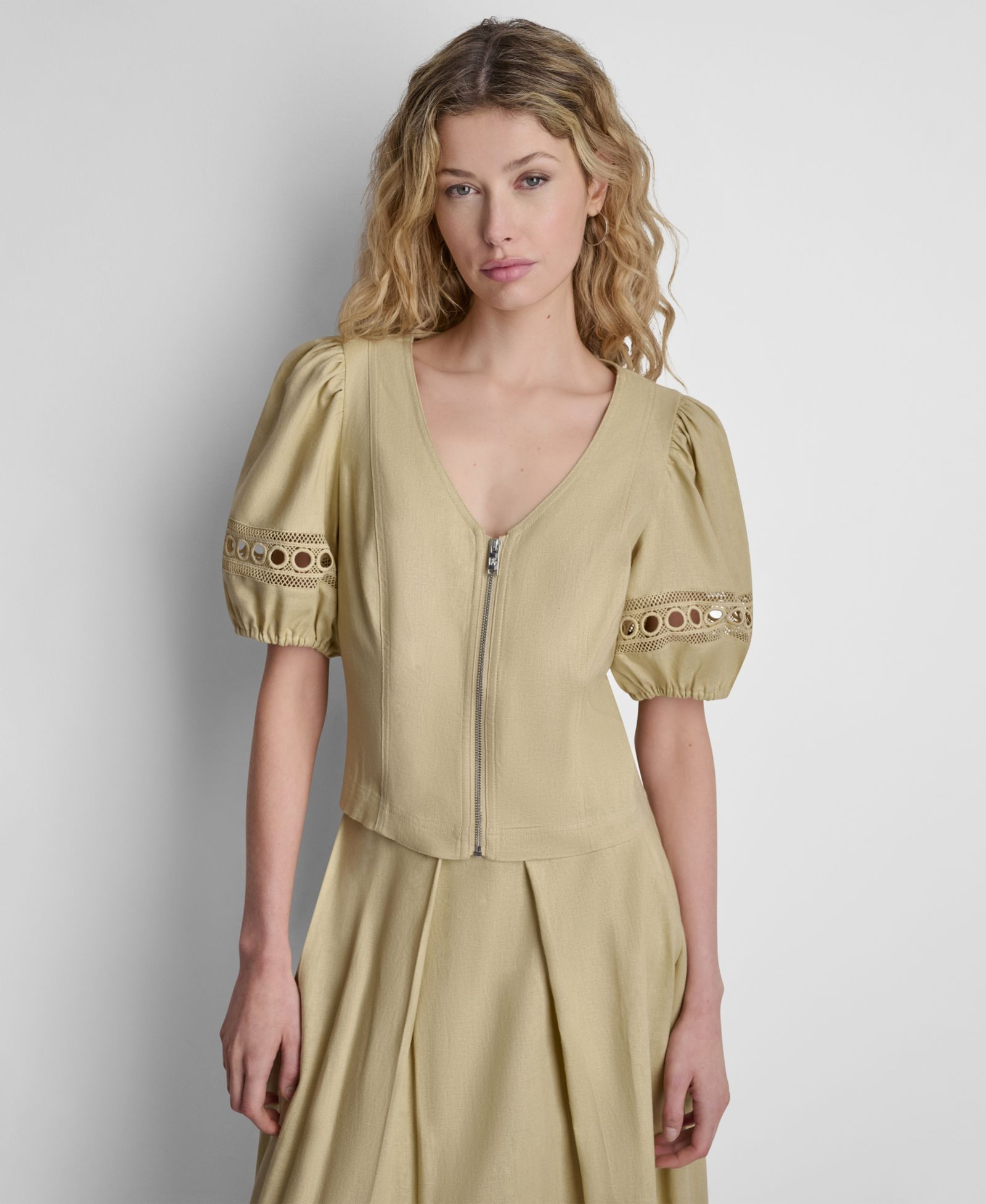 Женская блузка DKNY Puff-Sleeve Zip-Up
