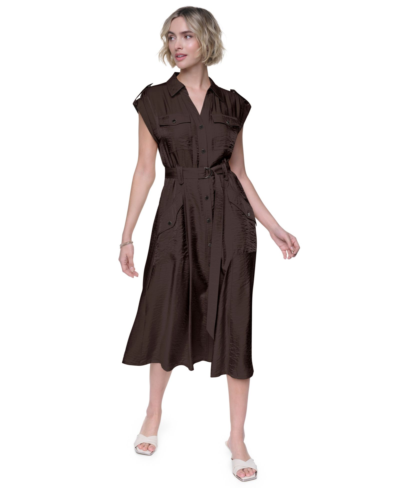 DKNY Women's Collared Neck Twinkle Cargo Dress