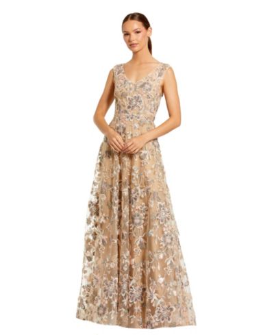 Вечернее платье Mac Duggal Women's Floral Embroidered Sleeveless V Neck Gown