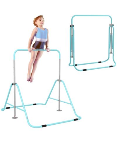 Qaba Folding Gymnastics Bar for Kids, Adjustable Height, Bubble Gum