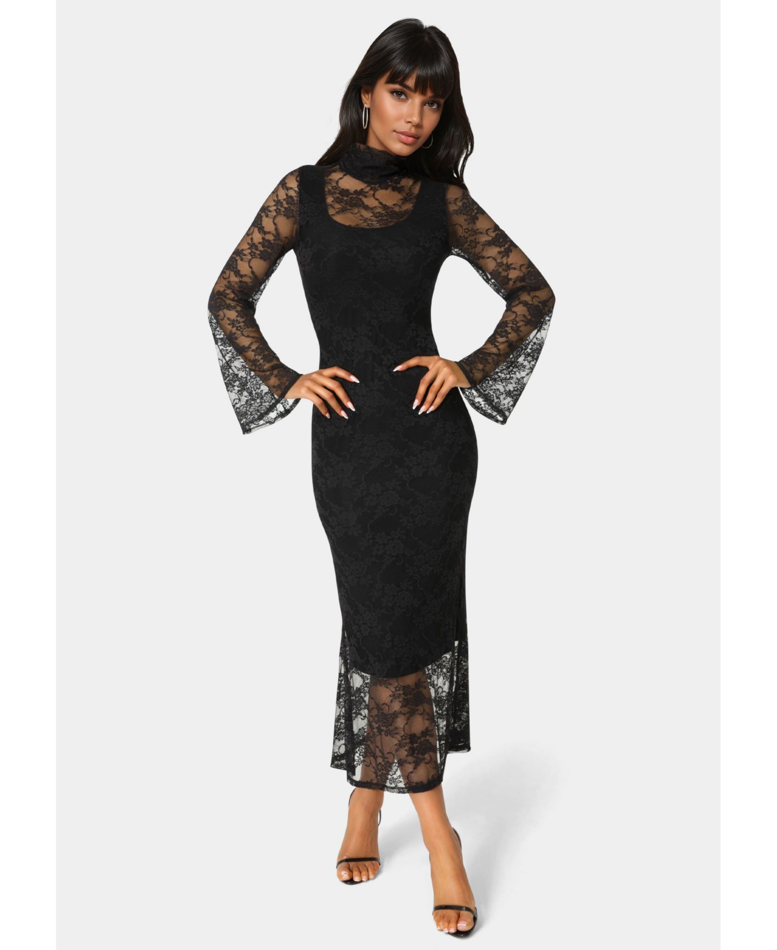 Женское платье Bebe Lace Turtleneck Illusion Maxi