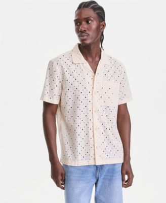 Sun + Stone Мужская рубашка camp-collar Short-Sleeve Cotton Eyelet