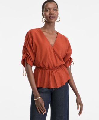 I.N.C. International Concepts Women's Short-Sleeve Faux Wrap Peplum Top, Macy's Exclusive