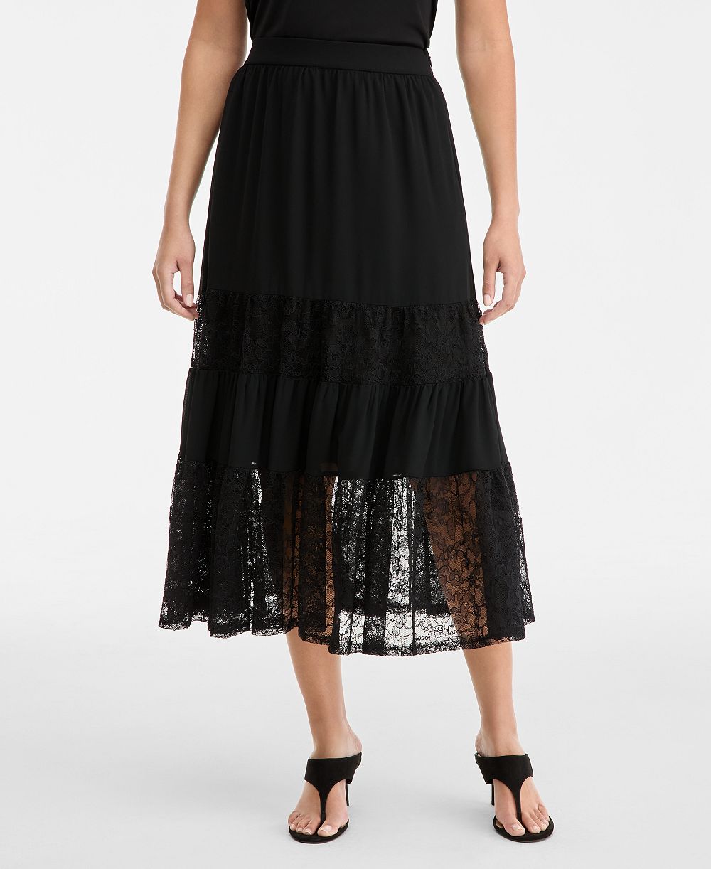 I.N.C. International Concepts Women's Lace-Trim Tiered Midi Skirt, Macy's Exclusive