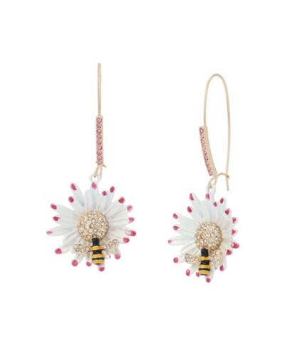 Betsey Johnson Серьги-капли Betsey's Bouquet с искусственным камнем и пчелой