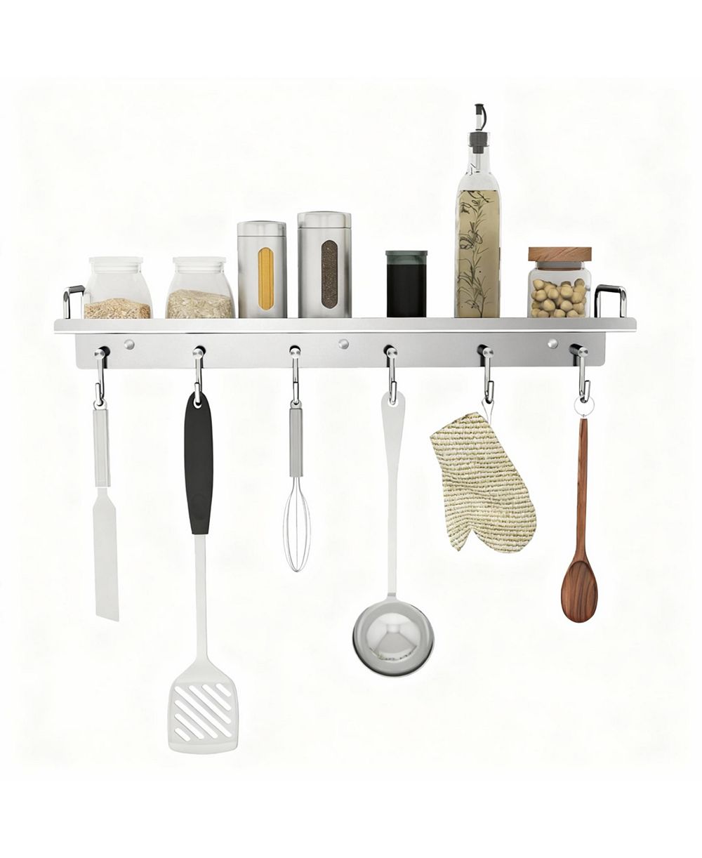 YIGII Stainless Steel Wall-Mounted Spice Rack with 6 Hooks