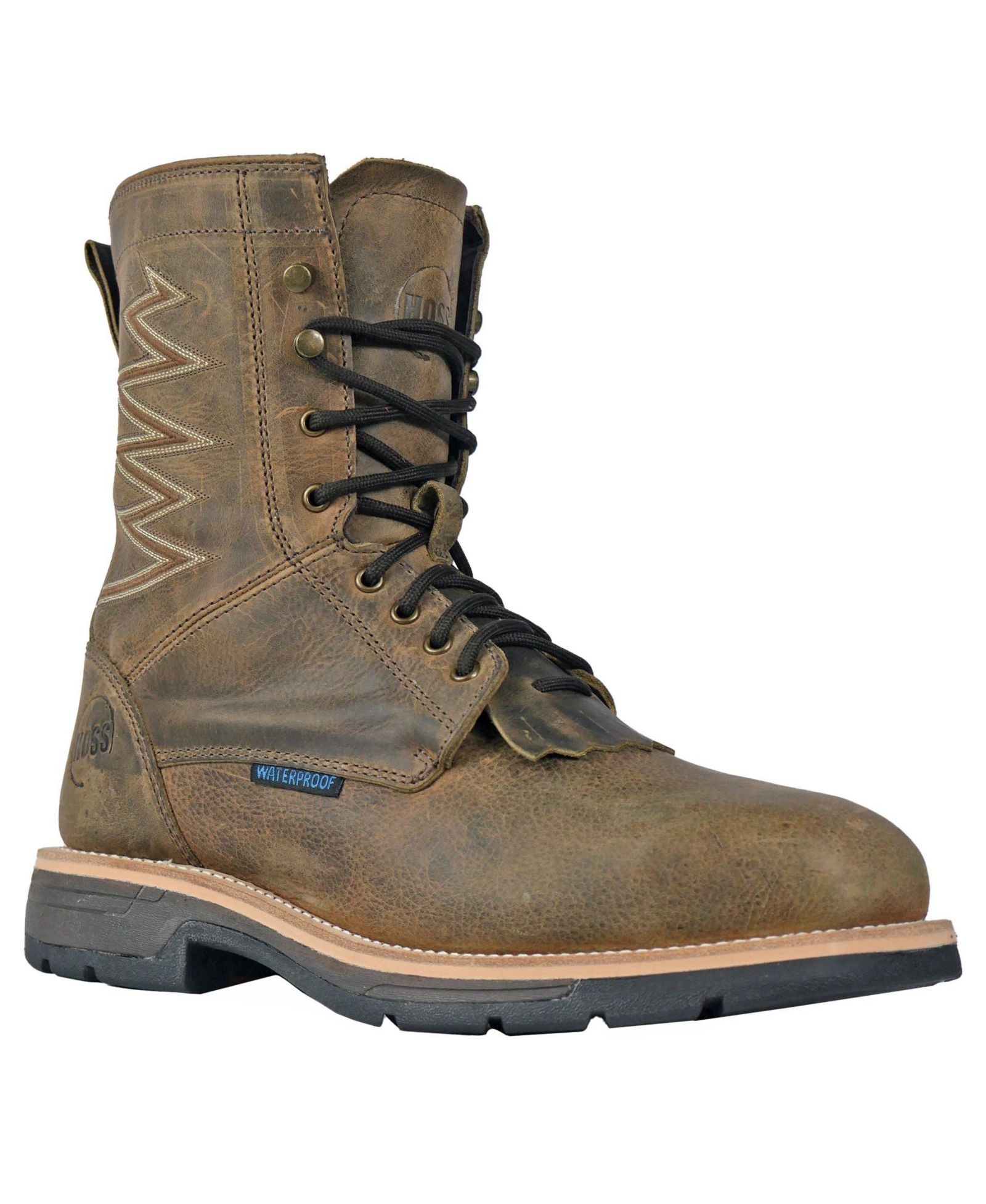 Hoss Boot Company Men's HOSS Brisbee Lacer 8 Inch Distressed Lace Up Kiltie Composite Toe Work Boot