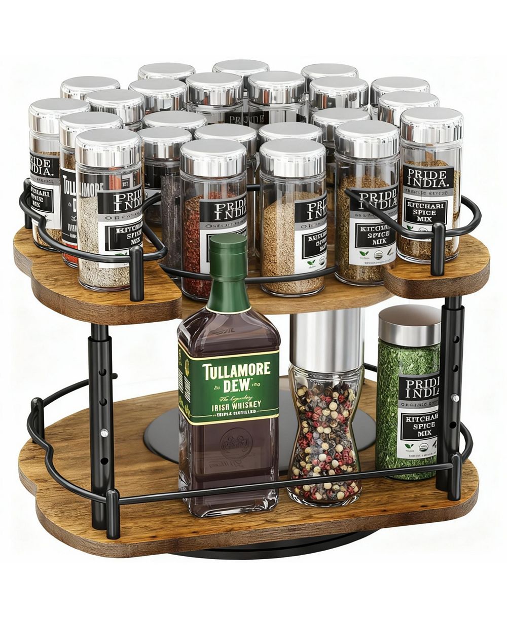 YIGII Adjustable Spice Rack for Cabinet,Sturdy Wood & Metal, Easy Assembly