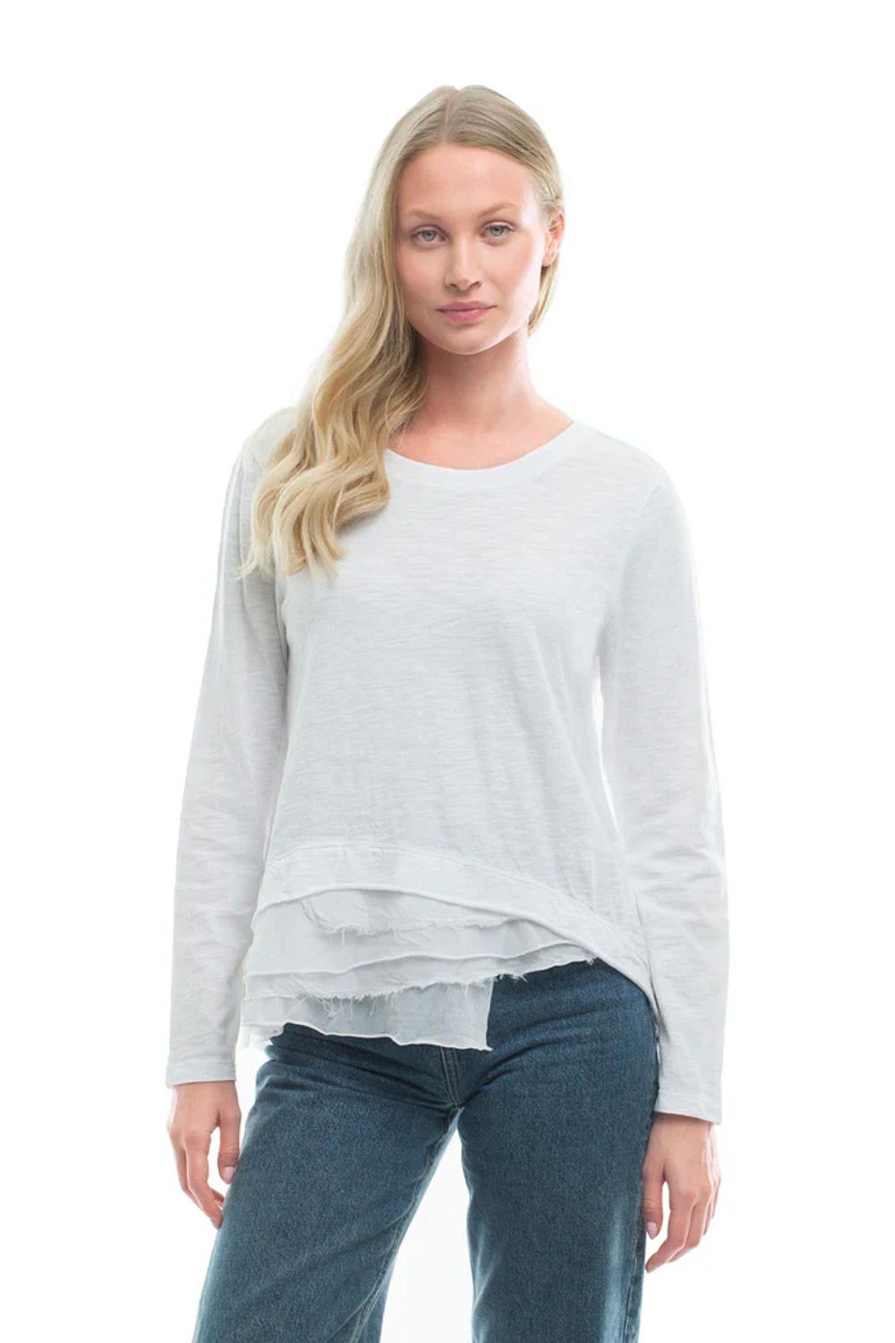 WILT Women's Clothing Boxy Mixed Fabric Hem Tee