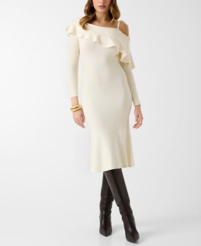 GUESS Women's Long-Sleeve Off-The-Shoulder Ambrosia Rib Dress