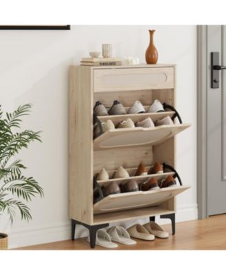 gaomon Shoe Cabinet with 2 Flip Drawers and 1 Pull-Out Drawer, Free Stand Shoe Storage Cabinet, 3 Adjustable Shelf, Narrow Shoe Cabinet