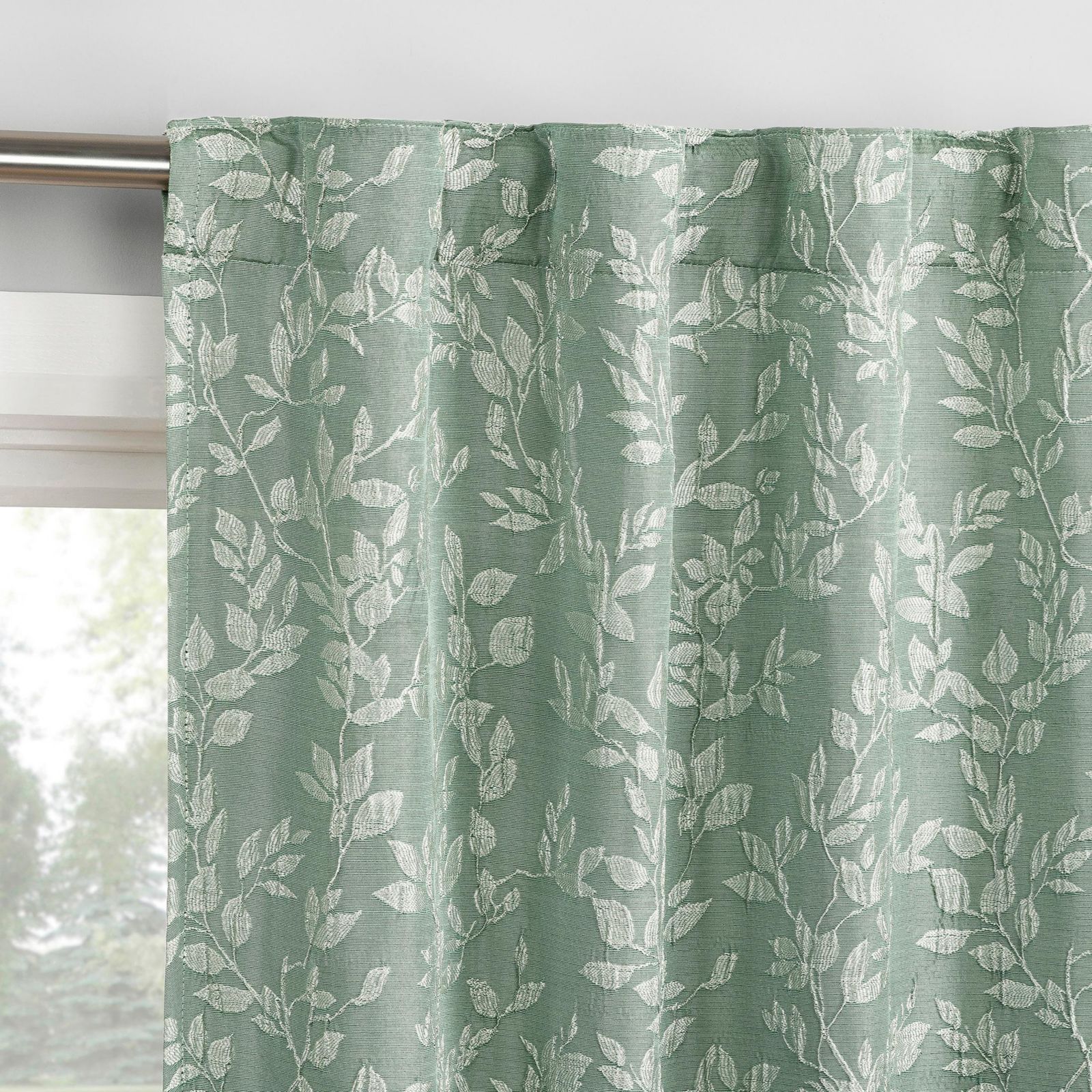 Sun Zero Elmira Foliage Woven Jacquard 100% Back Tab Curtain Panel Pair