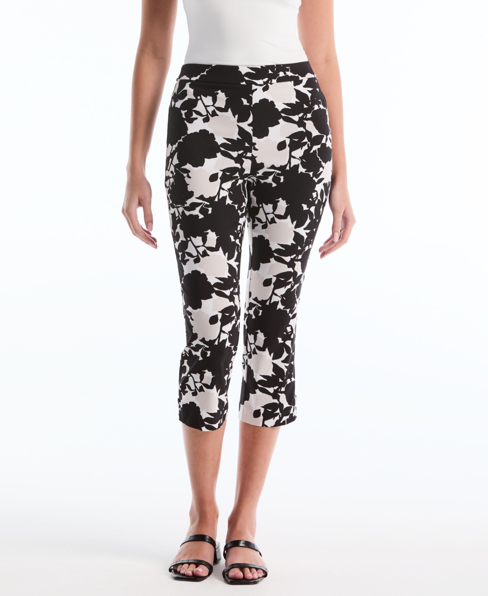 Rafaella Petite Floral Print Capri Pants с Riveted Vent