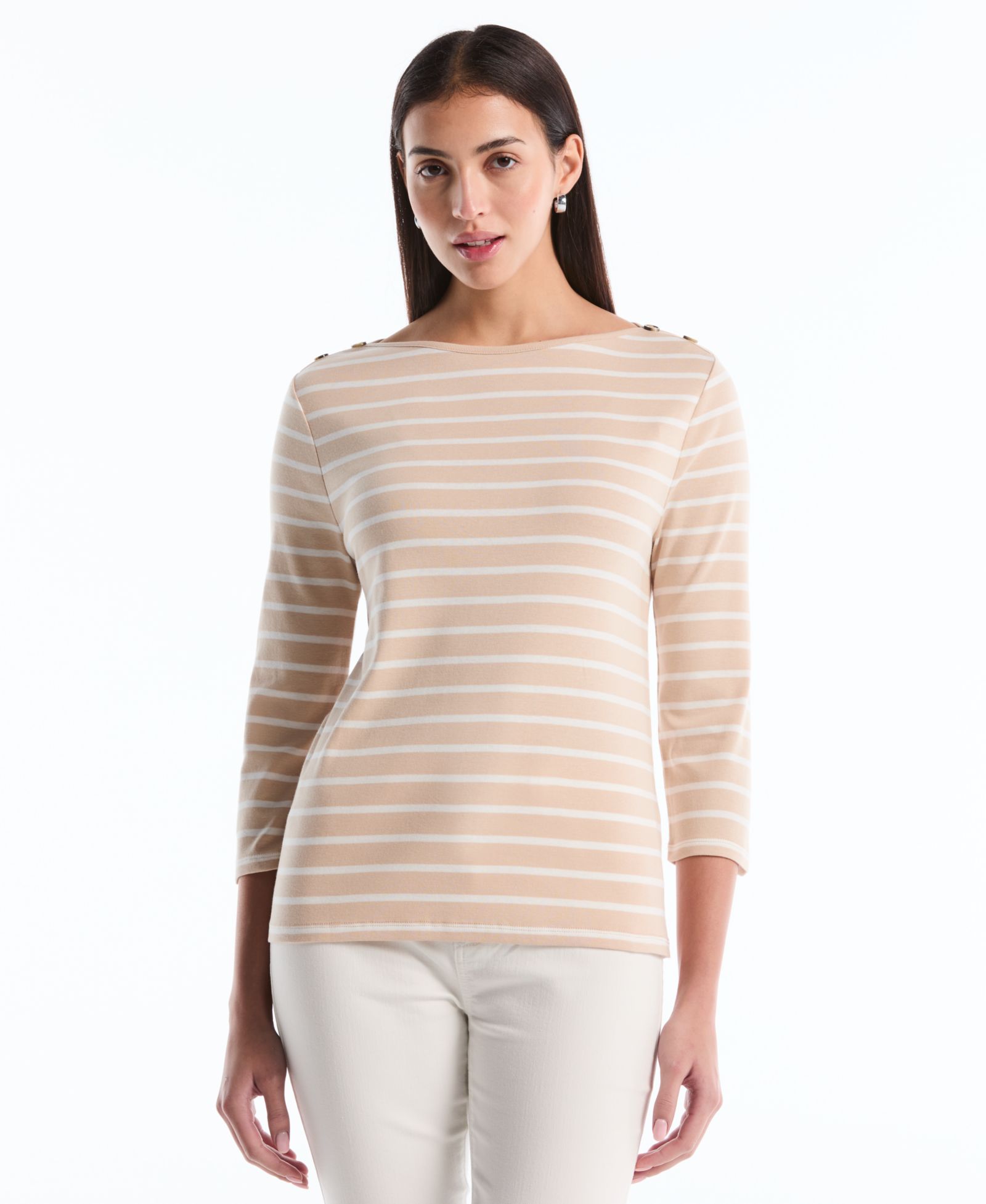 Женский топ Rafaella Petite Stripe Button Detail Boat Neck