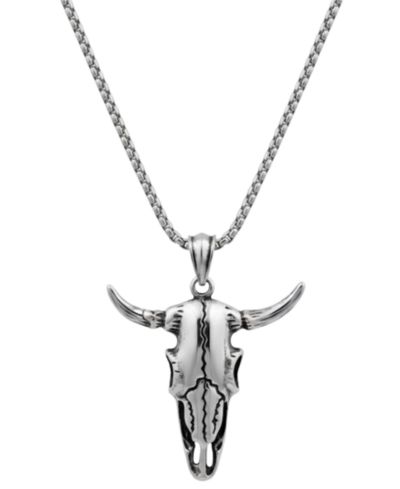 Rhona Sutton Men's Stainless Steel 22" Bull Skull Pendant Necklace