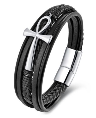 Браслет Rhona Sutton Men's Crux Leather & Stainless Steel