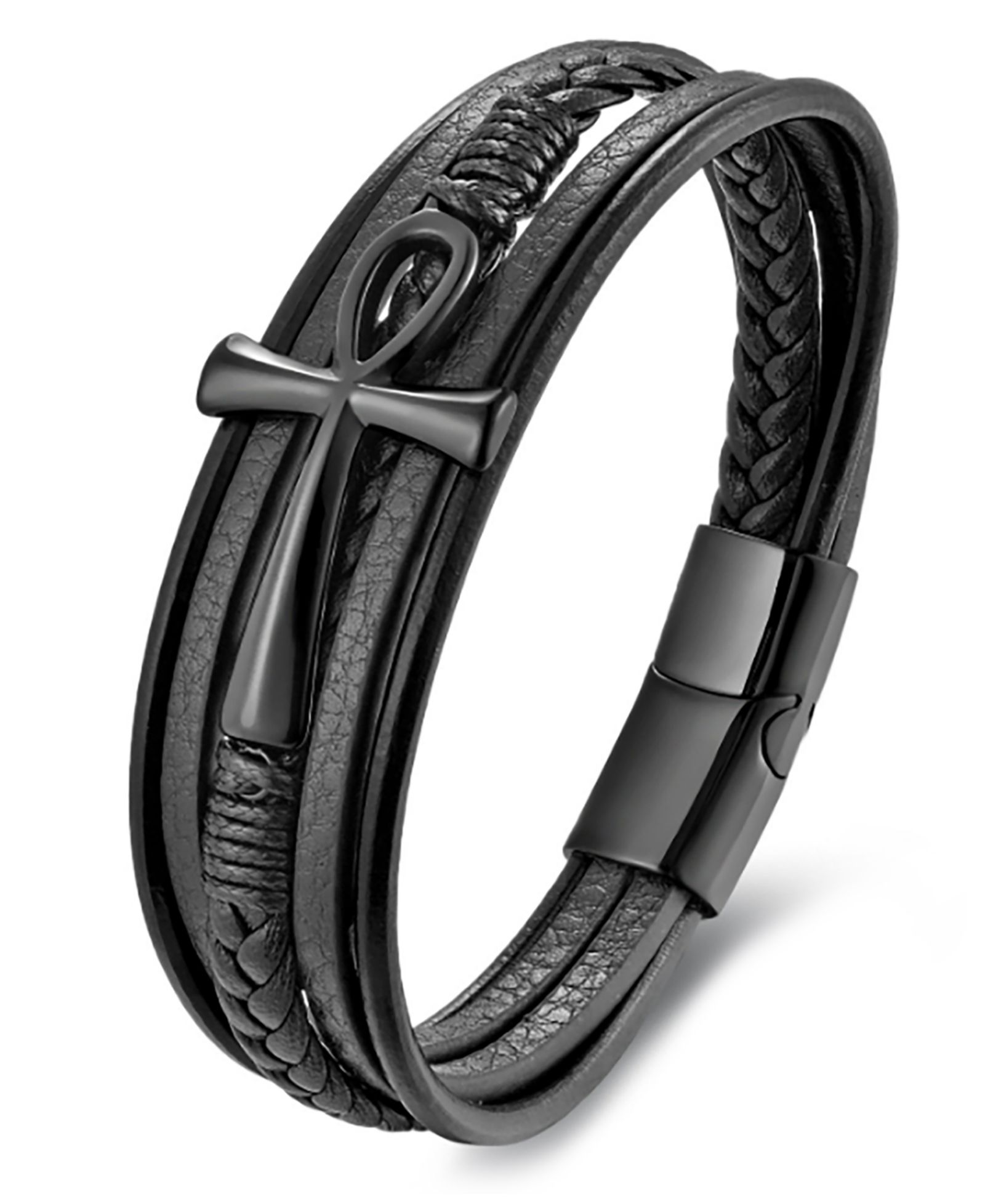 Rhona Sutton Men's Crux Noir Leather & Stainless Steel Bracelet
