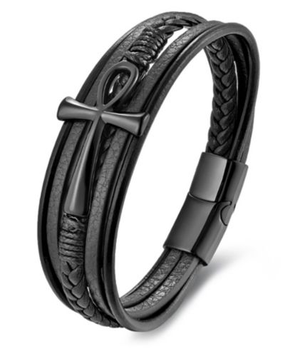 Rhona Sutton Men's Crux Noir Leather & Stainless Steel Bracelet