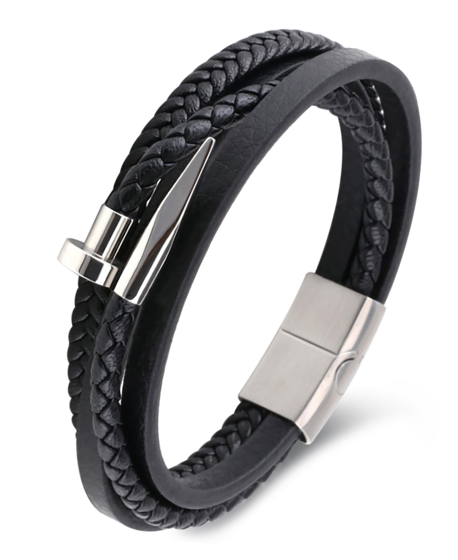Мужской браслет Rhona Sutton Noir Forge Leather & Stainless Steel