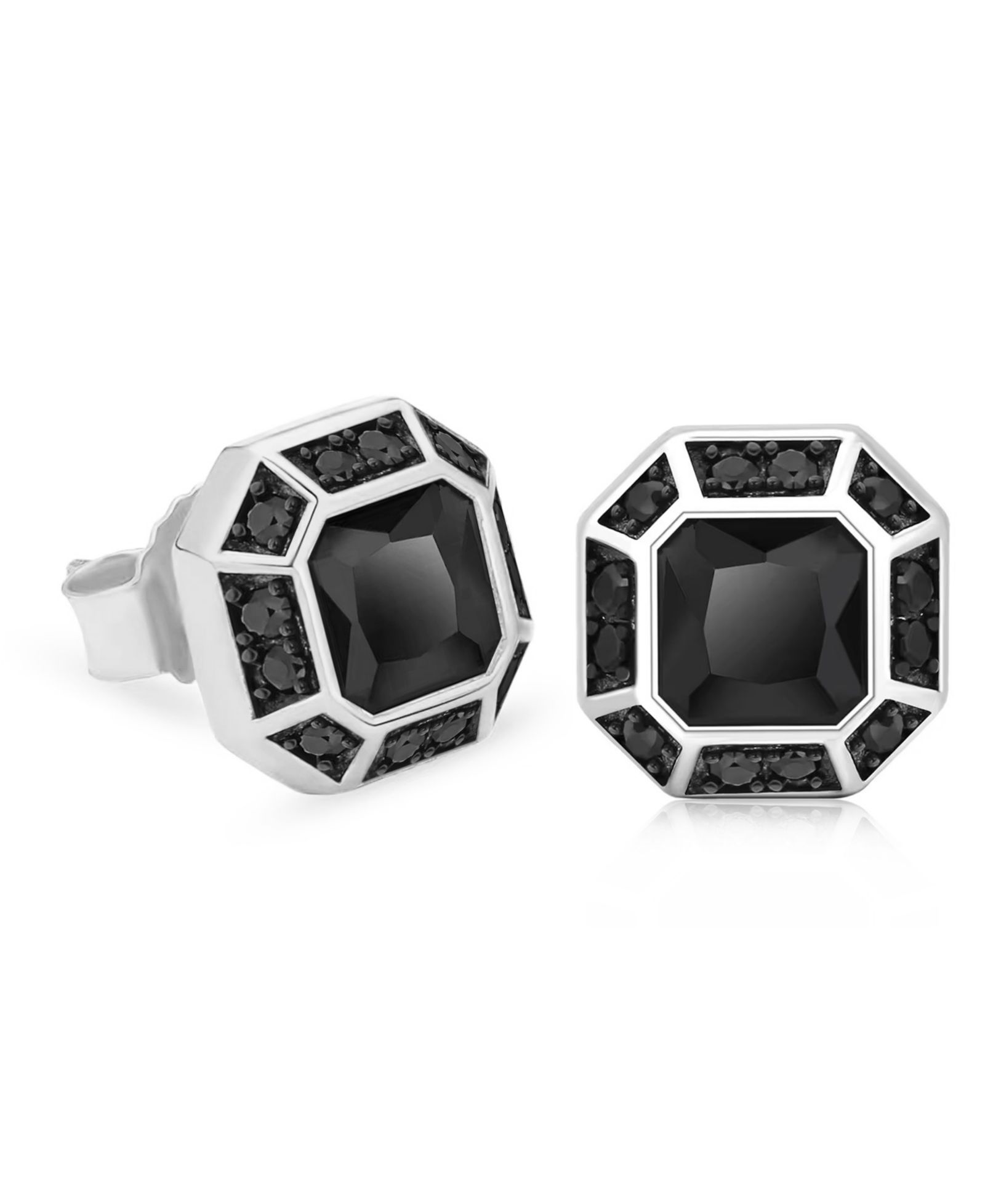 Rhona Sutton Men's Stud Earrings in 14k White Gold Plated Sterling Silver