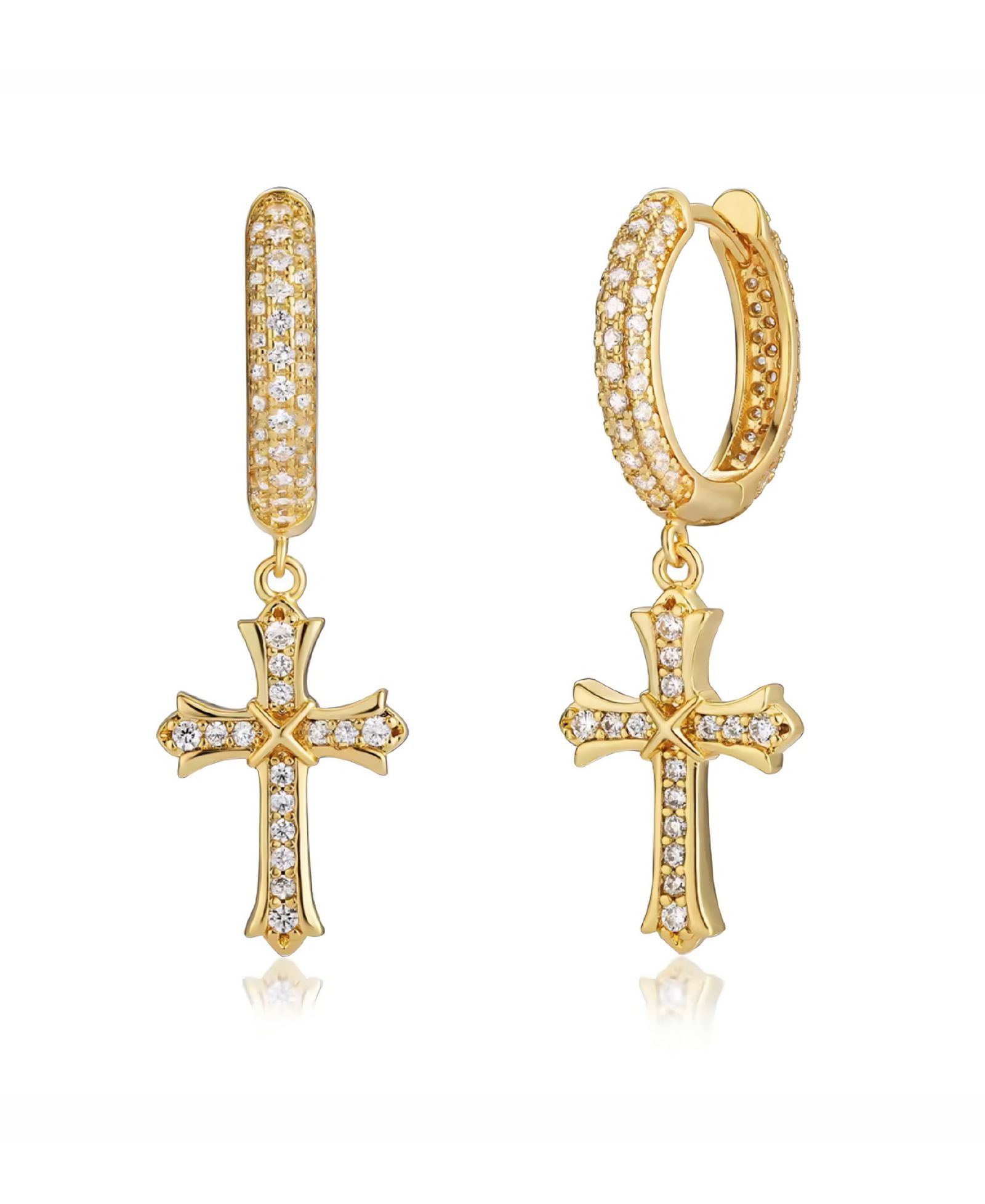 Rhona Sutton Men's Cubic Zirconia Classic Iced Cross Hoop Earrings in 14k Gold
