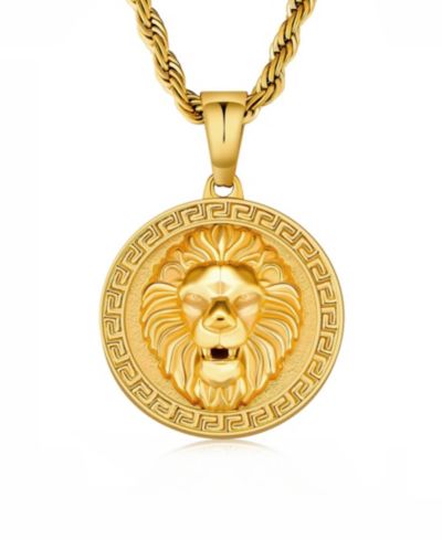 Rhona Sutton Men's Lion Kingdom Coin Pendant Necklace in 18k Gold Plated