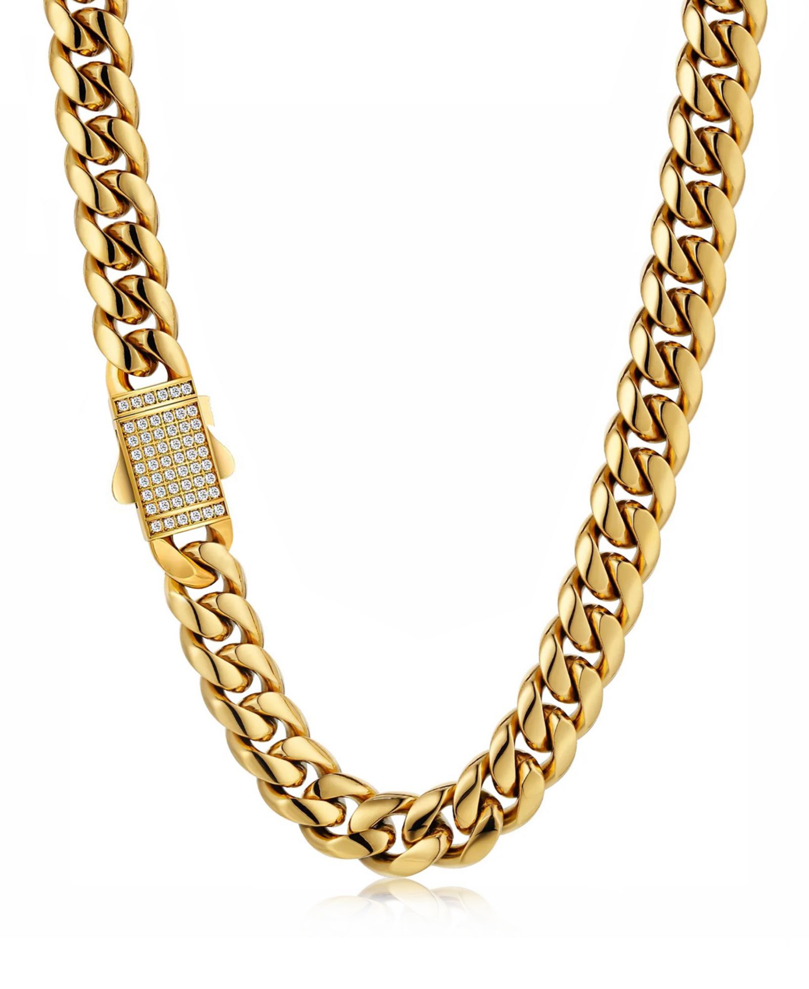 Rhona Sutton Men's Stainless Steel Cuban Iced Chain Necklace in 18k Gold Plated