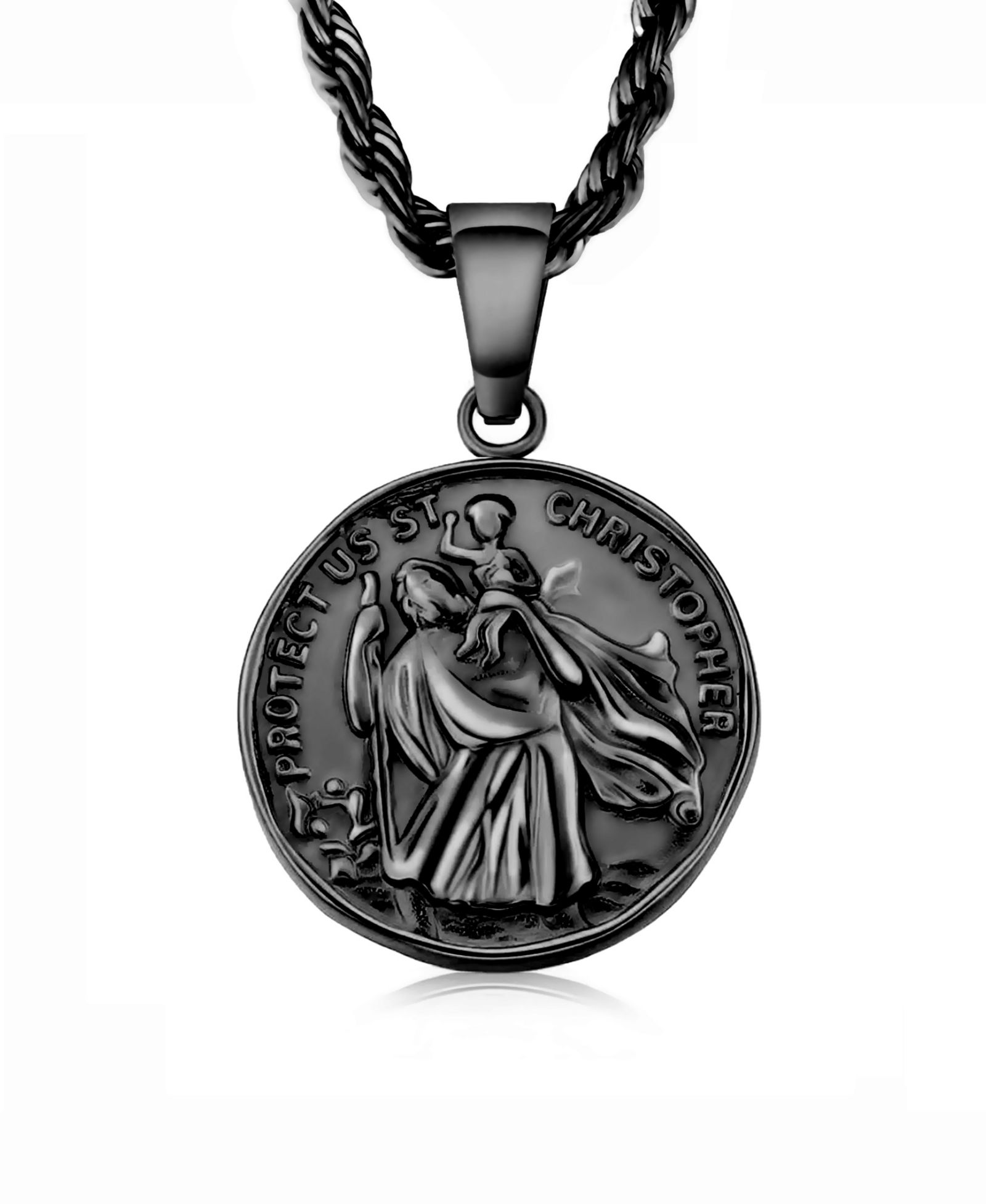 Rhona Sutton Мужской кулон St Christopher из нержавеющей стали с черным напылением